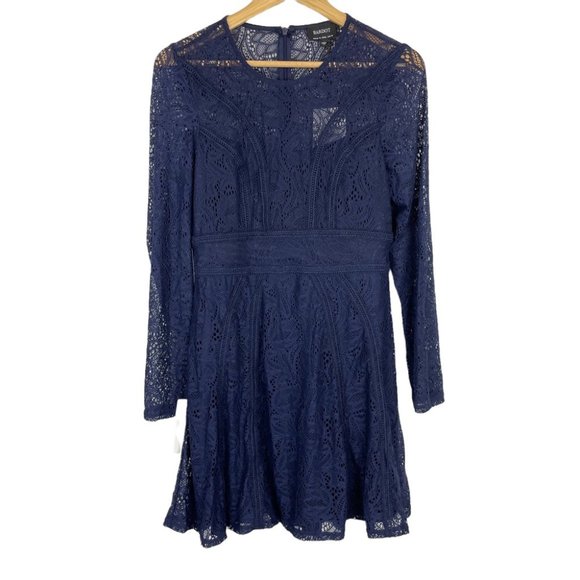 Bardot NEW Tiana Long Sleeve Lace Mini Dress Navy Party Cocktail Sz 10 Large NWT - Picture 6 of 13